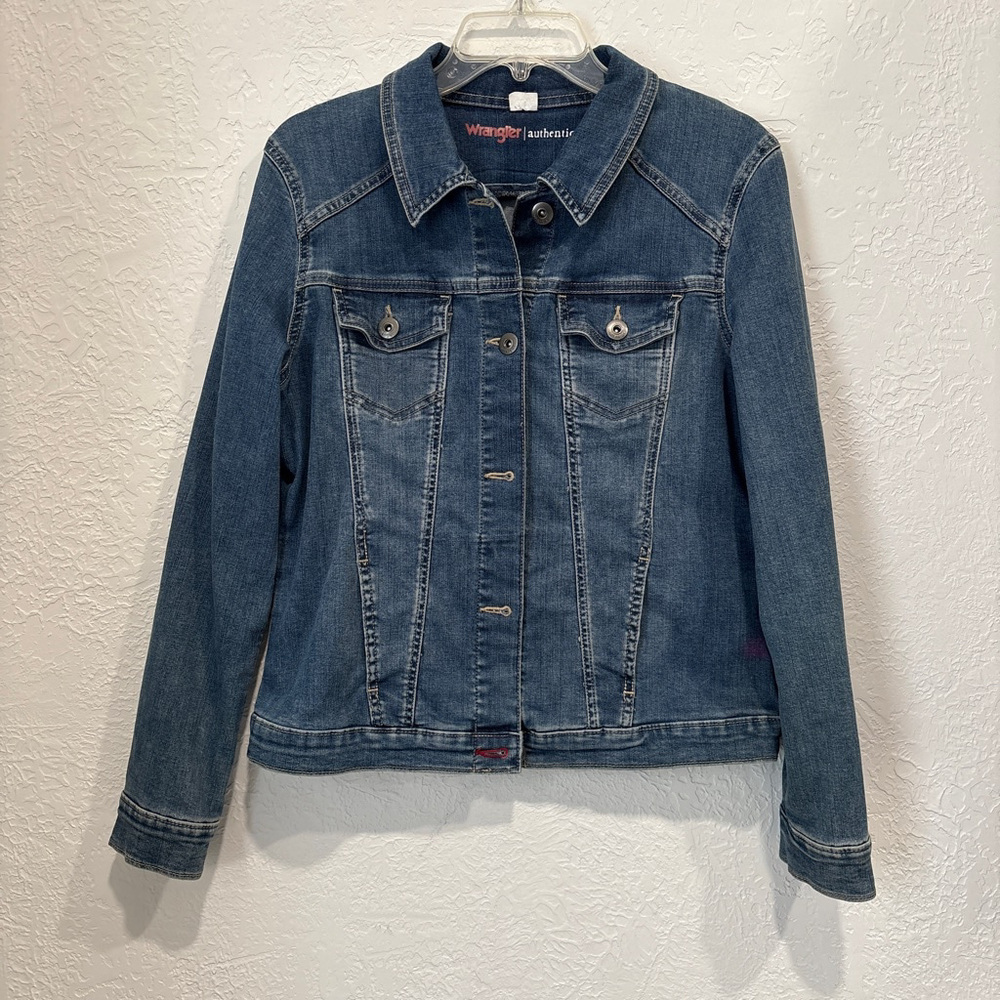 Women's Wrangler Blue Jean Jacket with "I Need Space" Pink Graphic L(433T)